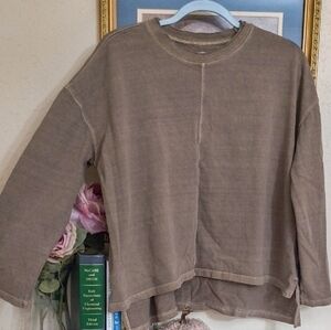 Madewell Taupe Knit Sweater Vintage Distressed Look Small Y2K Athleisure